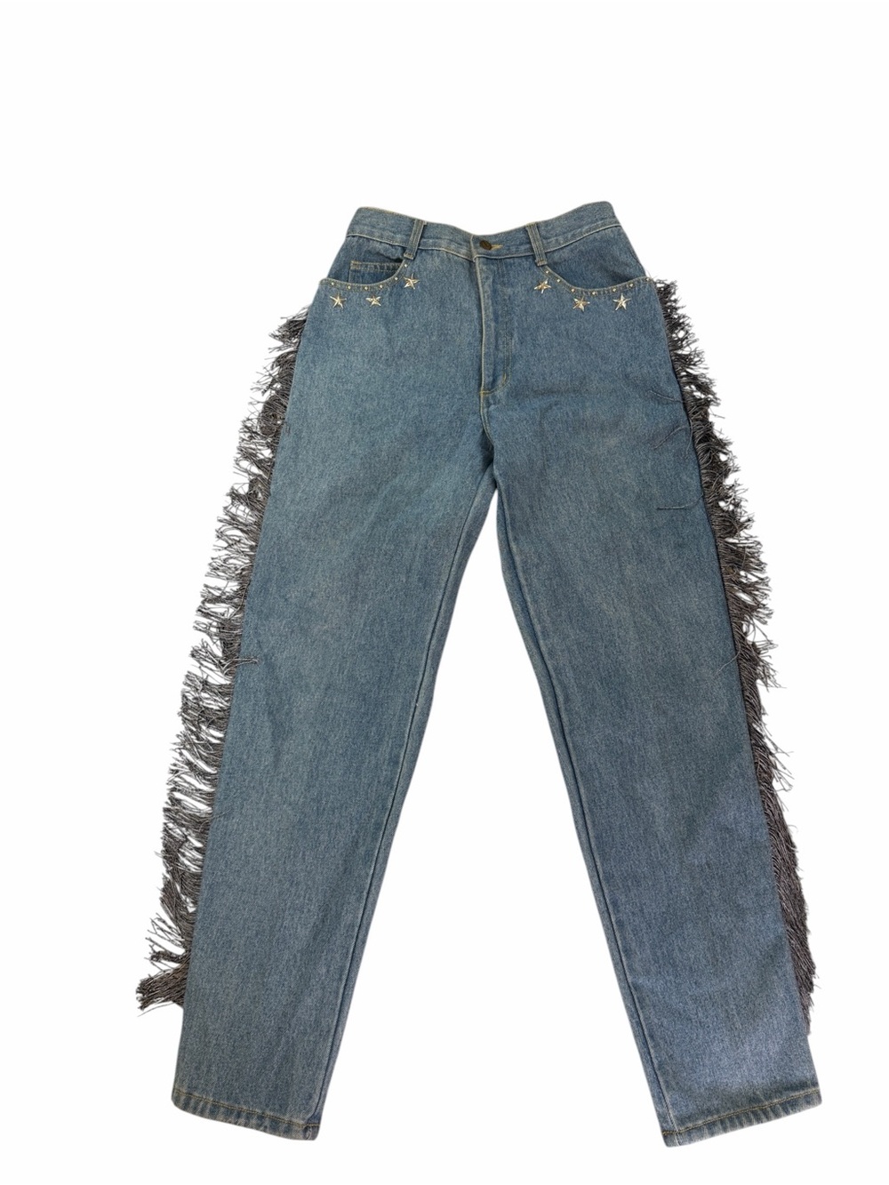 Fringe-Trim Straight-Leg Women's Jeans in Blue - Picture 1 of 12